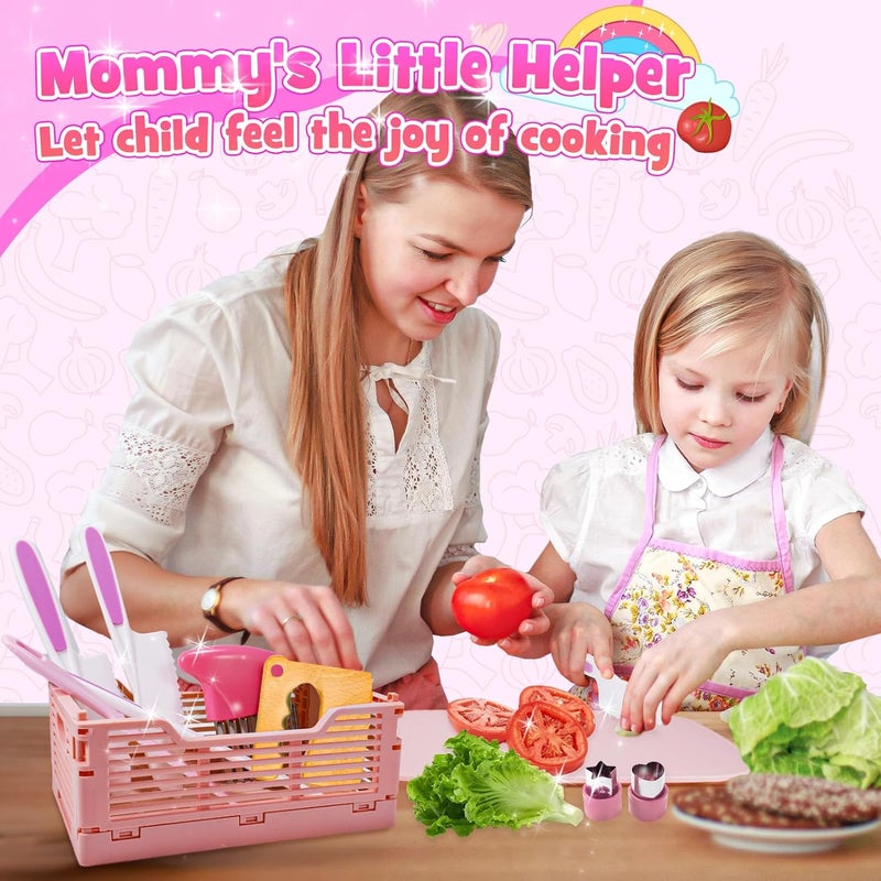 Windidi Kids Kitchen Knife Set for Real Cooking & Basket,Montessori Toys for 3 4 5 6 7 8 9 10 Year Old Girls Birthday Gifts, Toddler Knife Set, Toddler Kitchen Tools - Image 4